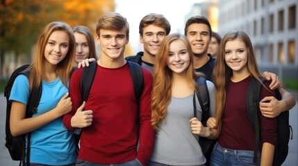 Group of young university students on the university campus.