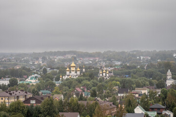 Pereslavl-Zalessky. Cityscape from above. Rain. Overcast. Golden Ring of Russia.