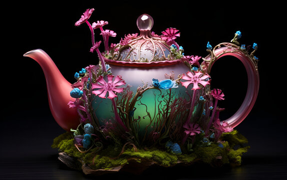 pot and teapot,ceramic,beverages,kittle,porcelain,coffee,AI generated	