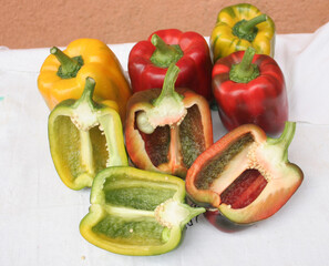 bell peppers on a wooden board