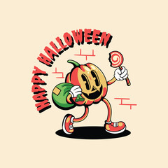 happy halloween pumpkin vintage retro character