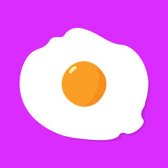An orange fried egg in the middle of the egg white has a shadow, then a purple background
