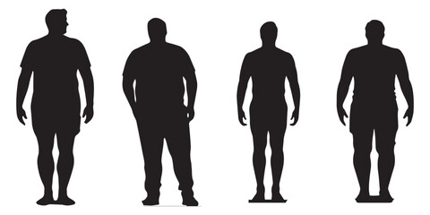 Silhouette fat and thin people vector illustration. man silhouette vector collection - obrazy, fototapety, plakaty