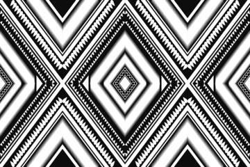Photo sur Plexiglas Style bohème ikat and geometric seamless pattern. black and white ethnic oriental traditional background. Aztec style illustration design for carpet, wallpaper, clothing, wrapping, batik, and fabric.