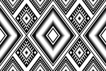 ikat and geometric seamless pattern. black and white ethnic oriental traditional background. Aztec style illustration design for carpet, wallpaper, clothing, wrapping, batik, and fabric.