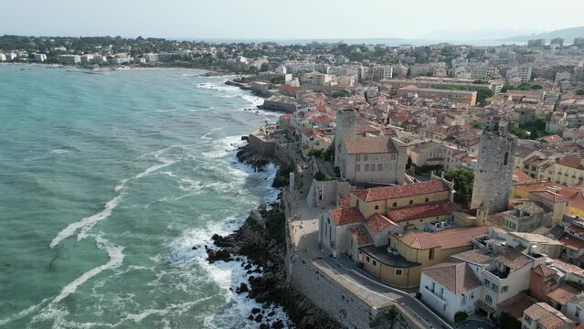 Old town waterfront Antibes France drone,aerial