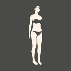 Naklejka premium Illustration of a beautiful fashion model posing in a stylish swimsuit. Young attractive woman in bikini.