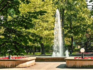 Beautiful fountain in the park of Jaslo, Poland.