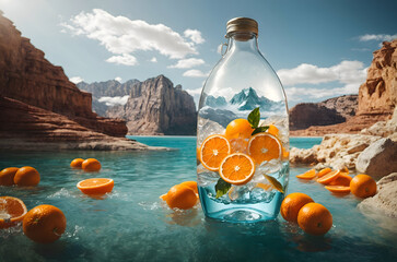 Water with oranges In the glass bottle - Powered by Adobe