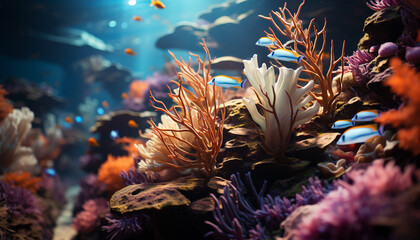 Fototapeta na wymiar Underwater reef, fish, nature, animal, coral, water, deep, tropical climate, aquatic generated by AI