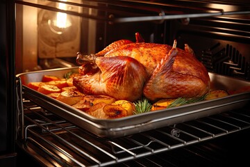 Naklejka premium Roasting Turkey in the Oven for Holiday Dinner