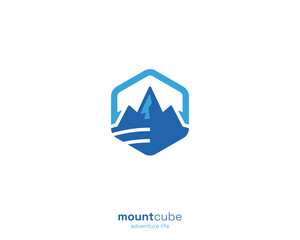 Creative blue mountain cube logo