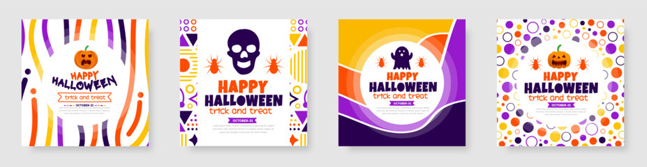 31 October happy Halloween social media post banner design template set with pumpkins and boo. use to background, banner, placard, party invitation card, book cover and poster design.