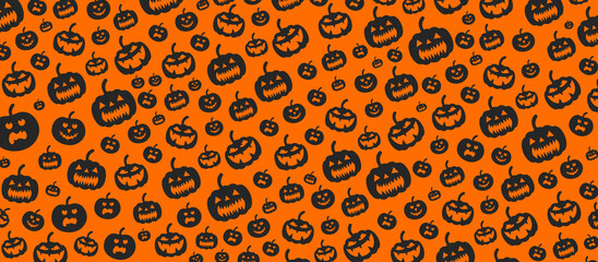 31 October happy Halloween pattern background design with pumpkins. use to background, banner, placard, party invitation card, book cover and poster design template.