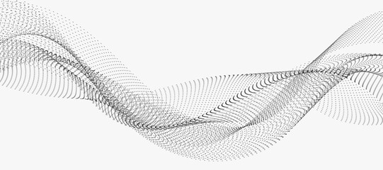 Fototapeta na wymiar Data technology background. Dotted halftone waves. Connecting dots and lines on a white background. Abstract digital wave particles. Abstract halftone illustration background. Wave dotted vector.