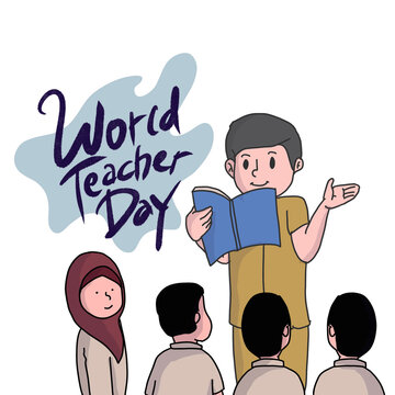 cartoon of a teacher reading to a group of children