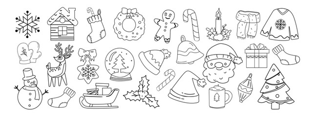 Set of outline Christmas essentials illustration. Christmas essentials illustration