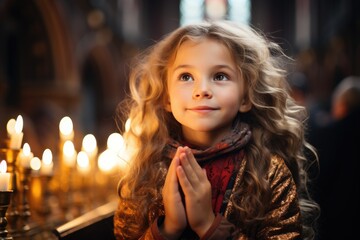 Innocent Devotion: A Cute Small Girl's Heartfelt Prayer in the Church