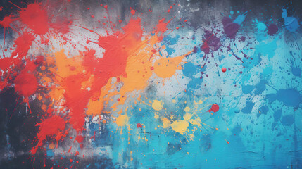 Colorful paint splashes on metal surfaces. Abstract grunge background. 