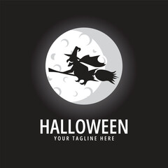 halloween logo icon design inspiration with moon and witch vector illustration