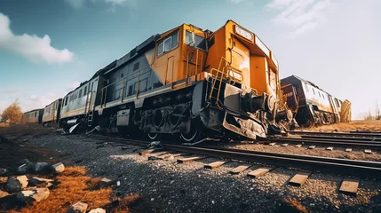 Fototapeten A Diesel train derailment accident at railway © Phoophinyo