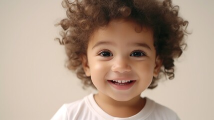 Naklejka premium A sweet, innocent boy captured in a studio with warm lighting.