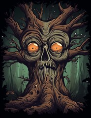 Old tree monster. Fantasy Art.  Illustration of an old tree monster, fairy tale and fantasy design. AI Generated.