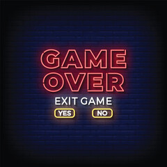 Neon Sign game over with brick wall background vector
