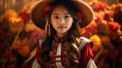 A Young Vietnamese woman in national costume. - obrazy, fototapety, plakaty
