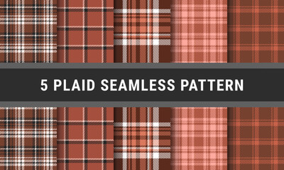 Brown Black White Set Seamless Tartan Check Plaid Pattern
