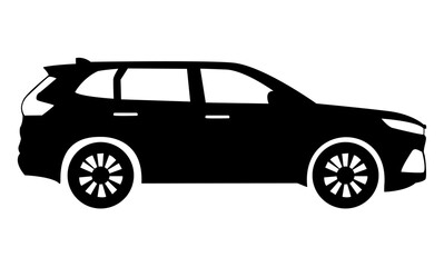 Black moving car icon isolated on white background. Suitable for all businesses.