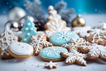 Fototapeta na wymiar Christmas cookies light background. Generate Ai