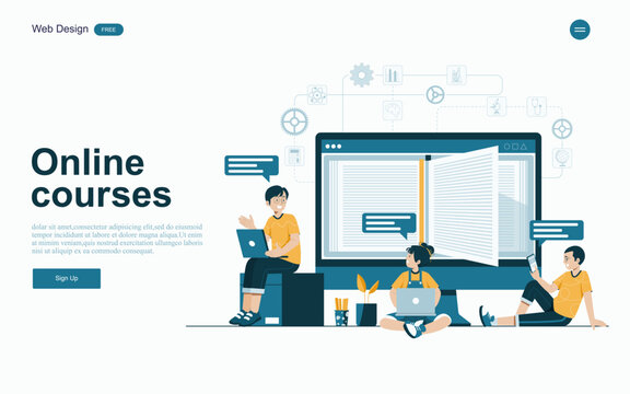 Online education concept.Online learning with platform and resources.Vector illustration.