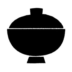 黒い蓋付き漆塗り椀／手描き風ベクターイラスト