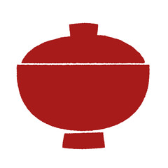 Obraz premium 赤い蓋付き漆塗り椀／手描き風ベクターイラスト