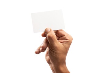 Obraz premium Black male hand holding a blank business card isolated no background