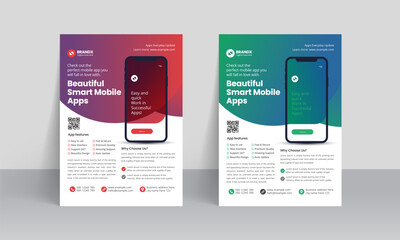 Mobile app promotion flyer brochure cover template with creative layout