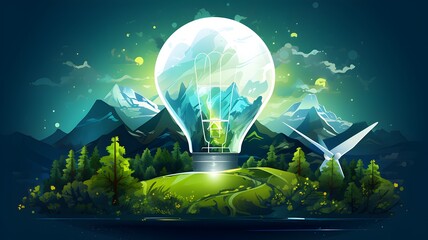 Green Energy Illustration, Light Bulb. Generative AI