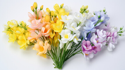 Freesia flowers on neutral background.
