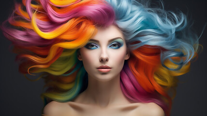 Beautiful Woman in a Gradient Wig