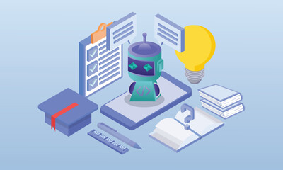 Concepts of learning with ai.on blue background.3D design.isometric vector design Illustration.