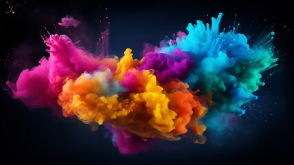 Colored Powder Explosion on Gradient Dark Background