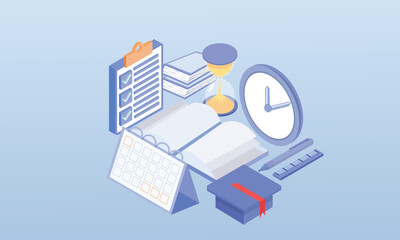 Time management of planning deadlines.on blue background.3D design.isometric vector design Illustration.
