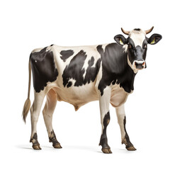 White and black milk cow on transparent background PNG. Animal husbandry concept. Animal husbandry industry.