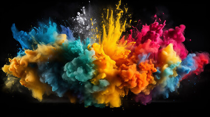 Launched Abstract Colorful Powder on Black Background