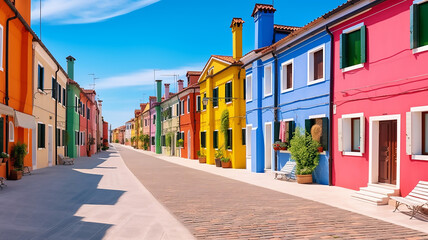 Fototapeta na wymiar Beautiful Street with Colorful Buildings in Burano Island