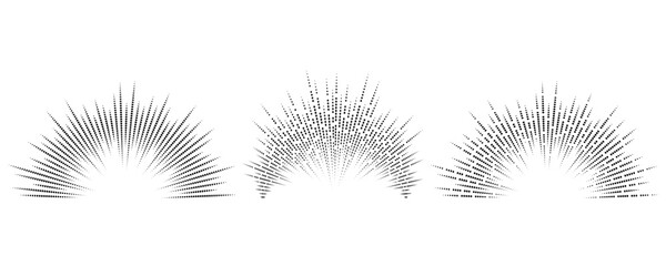 Semicircle sound wave. Audio music equalizer. Round circular icons set. Spectrum radial pattern and frequency frame. Vector design