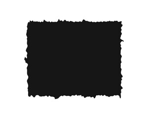 Obraz premium Rough edge paper shape. Old papyrus texture. Torn cardboard tag, label, sticker. Black square text box template isolated on white background. Vector graphic illustration.