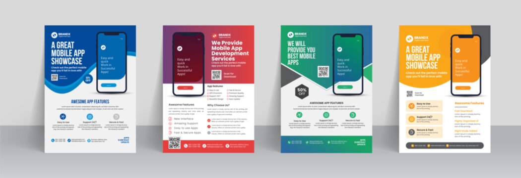 Mobile app promotion flyer brochure cover template with creative layout