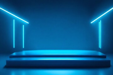 Light empty backgroung podium with blue neon color copy space for text